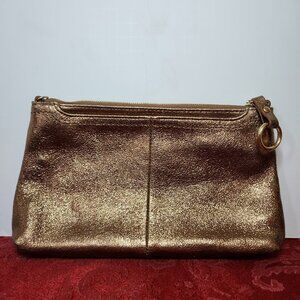Hobo International Metallic Gold Zip Up Cosmetic Bag Clutch Wallet